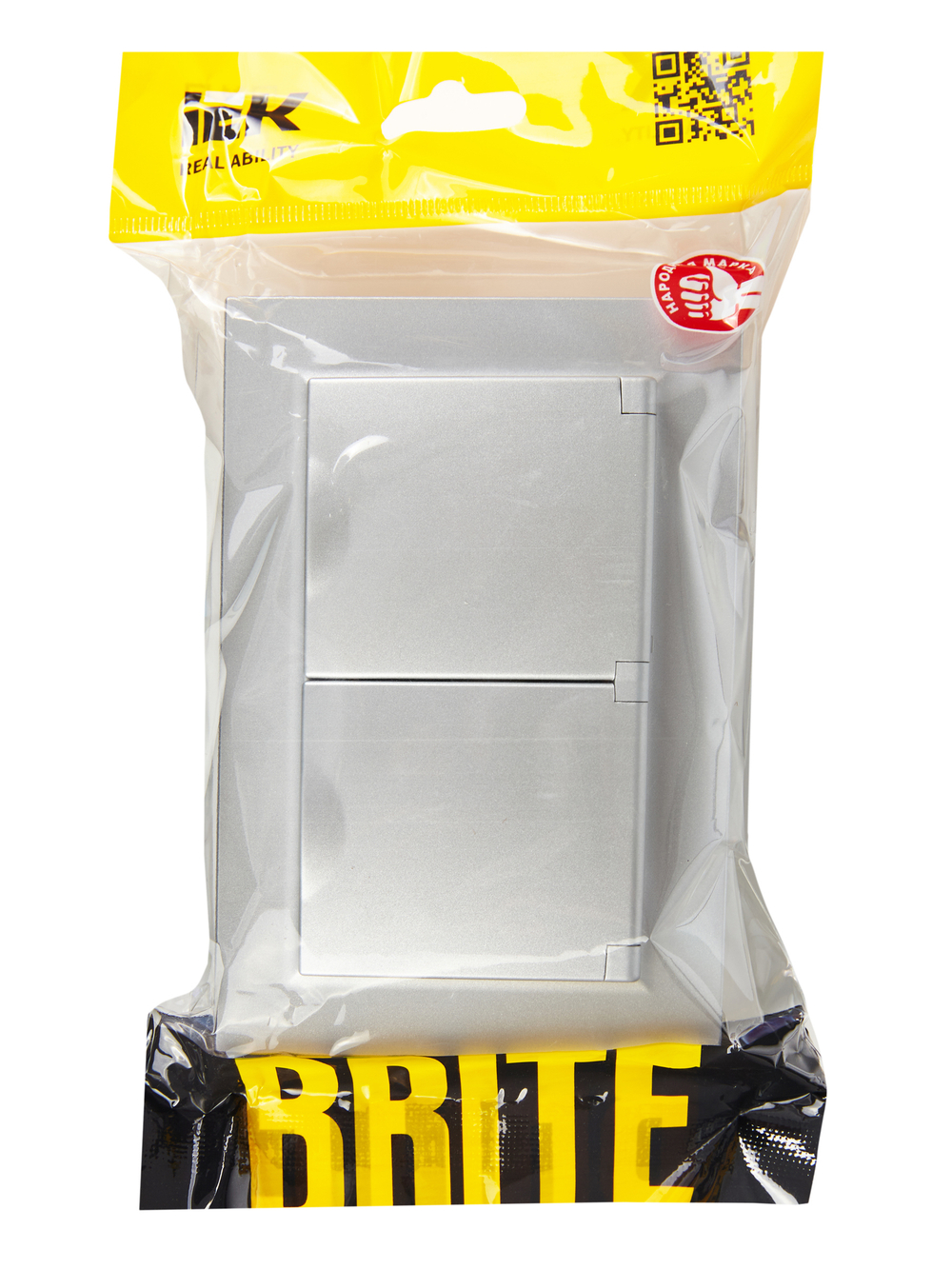 BRITE Розетка 2-местная с заземлением с защитными шторками и крышкой 16А в сборе IP44 РСбш12-3-44-БрА алюминий IEK