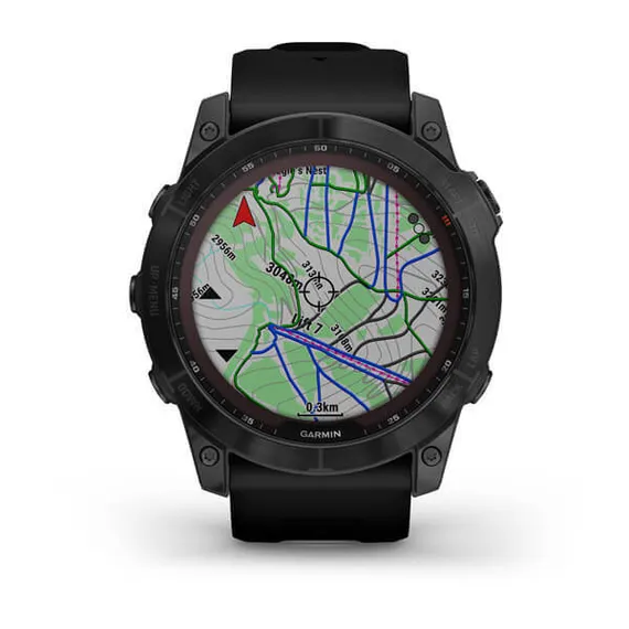 Умные часы Garmin Fenix 7X Sapphire Solar Титановый черный DLC с силиконовым ремешком 010-02541-23