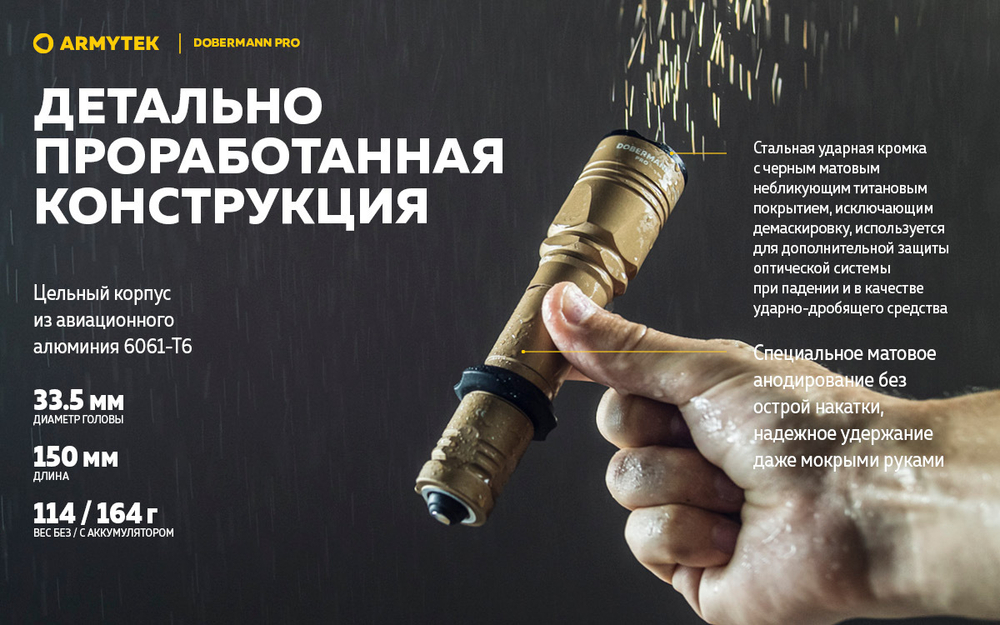 Фонарь тактический подствольный Armytek F07501WS Dobermann Pro Magnet USB Sand (теплый свет)