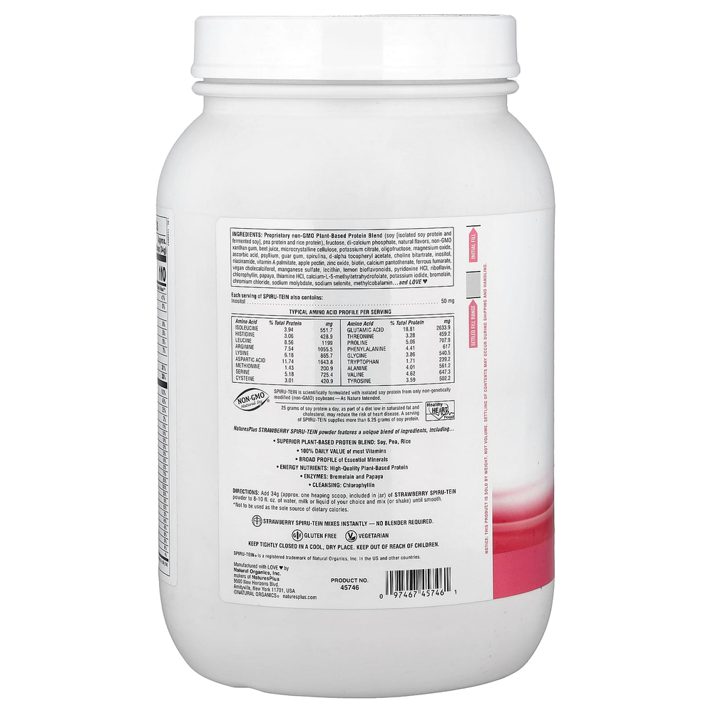 NaturesPlus, Spiru-Tein®, протеиновый порошок, со вкусом клубники, 2040 г (4,5 фунта)