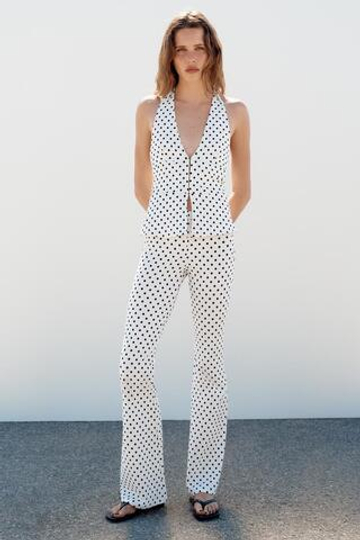 ZARA ЭЛАСТИЧНЫЙ ТОП ХАЛТЕР В ГОРОШЕК, БЕЛЫЙ/ЧЕРНЫЙ