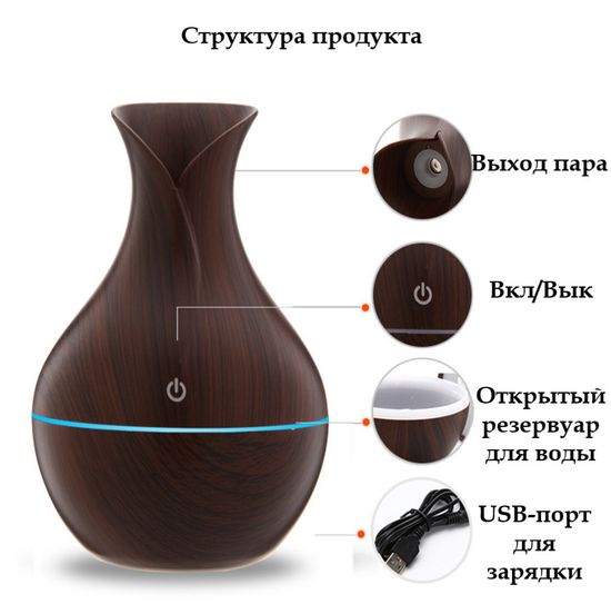 Увлажнитель-ароматизатор воздуха, темное дерево, 130 мл, USB, распылитель эфирного масла, ультразвуковой увлажнитель, распылитель для ароматерапии со светодиодом