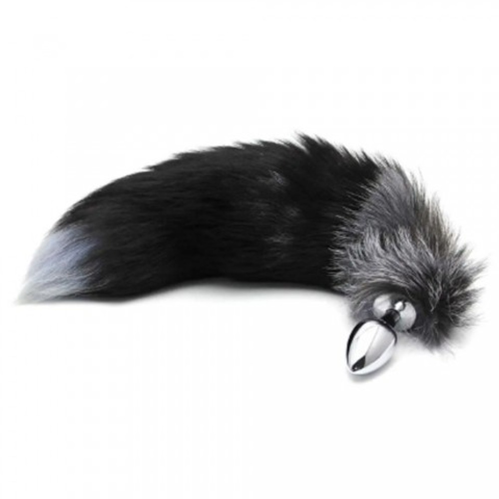Анальный плаг с лисьим хвостом Black and White Fox Tail L от Alive