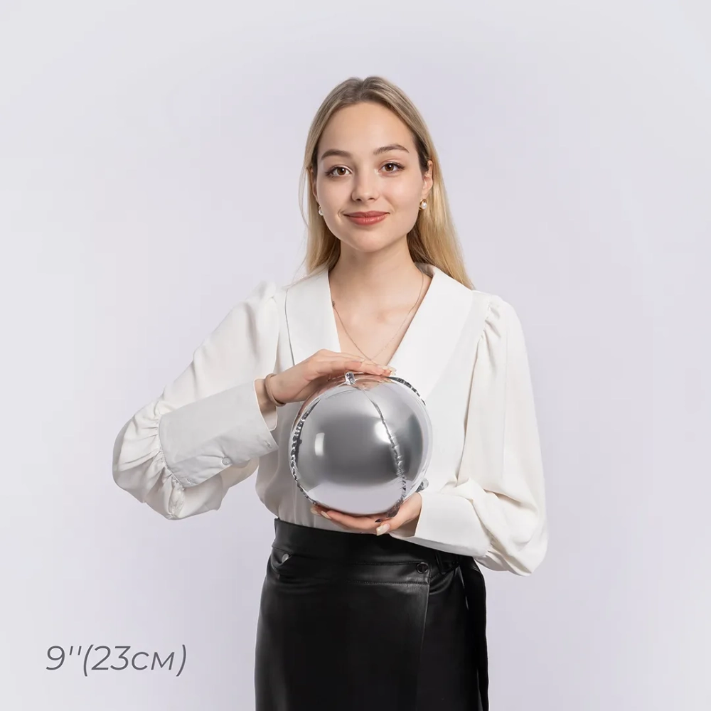 Шар 3D (9''/23 см) Мини-сфера, Серебро, 5 шт. в уп.