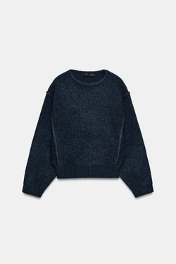 ZARA СВИТЕР С ЗАНИЖЕННОЙ ПРОЙМОЙ, СИНИЙ/ИНДИГО