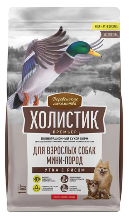 Деревенские лакомства 3кг Сухой корм для собак мелких пород, Утка рис