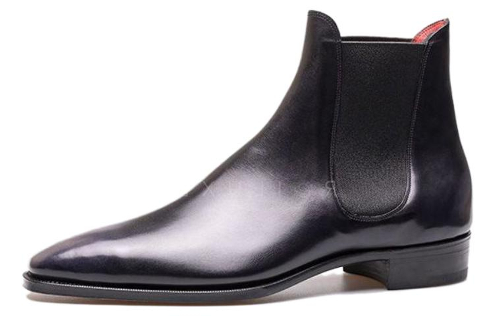 GAZIANO GIRLING Deco Black Top Grain Cow Leather Short Chelsea Boots Men"s Black