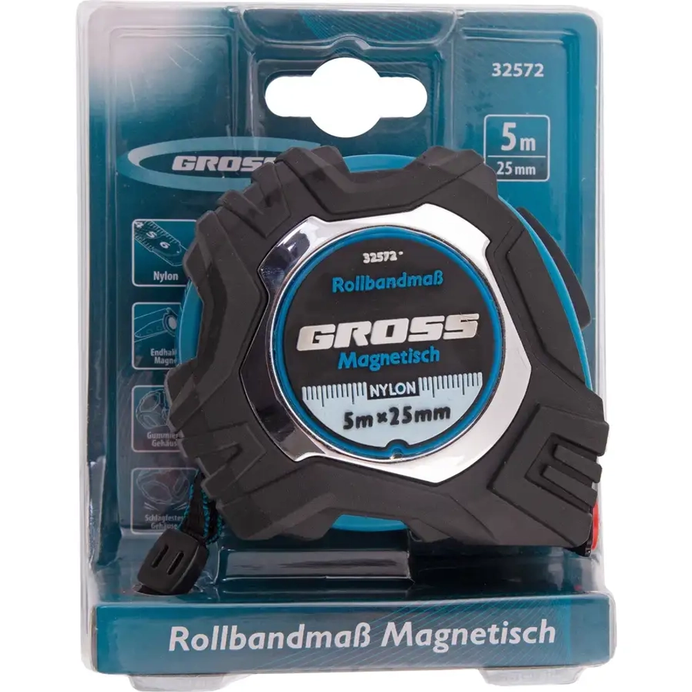 Рулетка Magnetisch,5мХ25мм,обрезин.корпус,автофиксац GROSS 32572