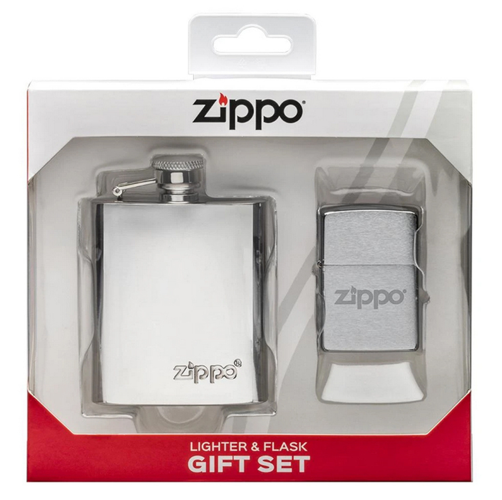 Подарочный набор "Zippo" 49098 Фляшка 89 мл. и заж.Brushed Chrome (США)