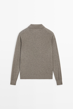 Massimo Dutti Вязаный свитер из шерстяной смеси с застежкой-молнией на четверть длины, темный хаки