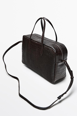 Massimo Dutti Дорожная сумка с текстурой кожи, коричневый
