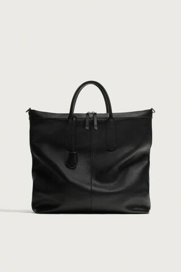 ZARA КОЖАНАЯ СУМКА-ТОУТ, ЧЕРНЫЙ