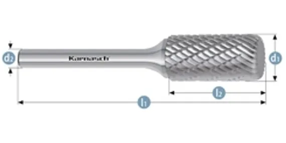 Борфреза твердосплавная Karnasch форма A (цилиндр с гладким торцом), 1,5х6х3х38 мм, универсальная насечка HP-3, без покрытия, арт. 11.3001-015
