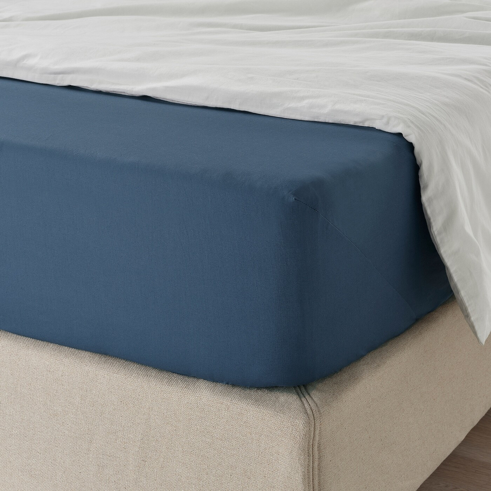 IKEA ULLVIDE  (ИКЕА УЛЛВИДЕ)  -  Простыня на резинке, темно-синяя, 90x200 см