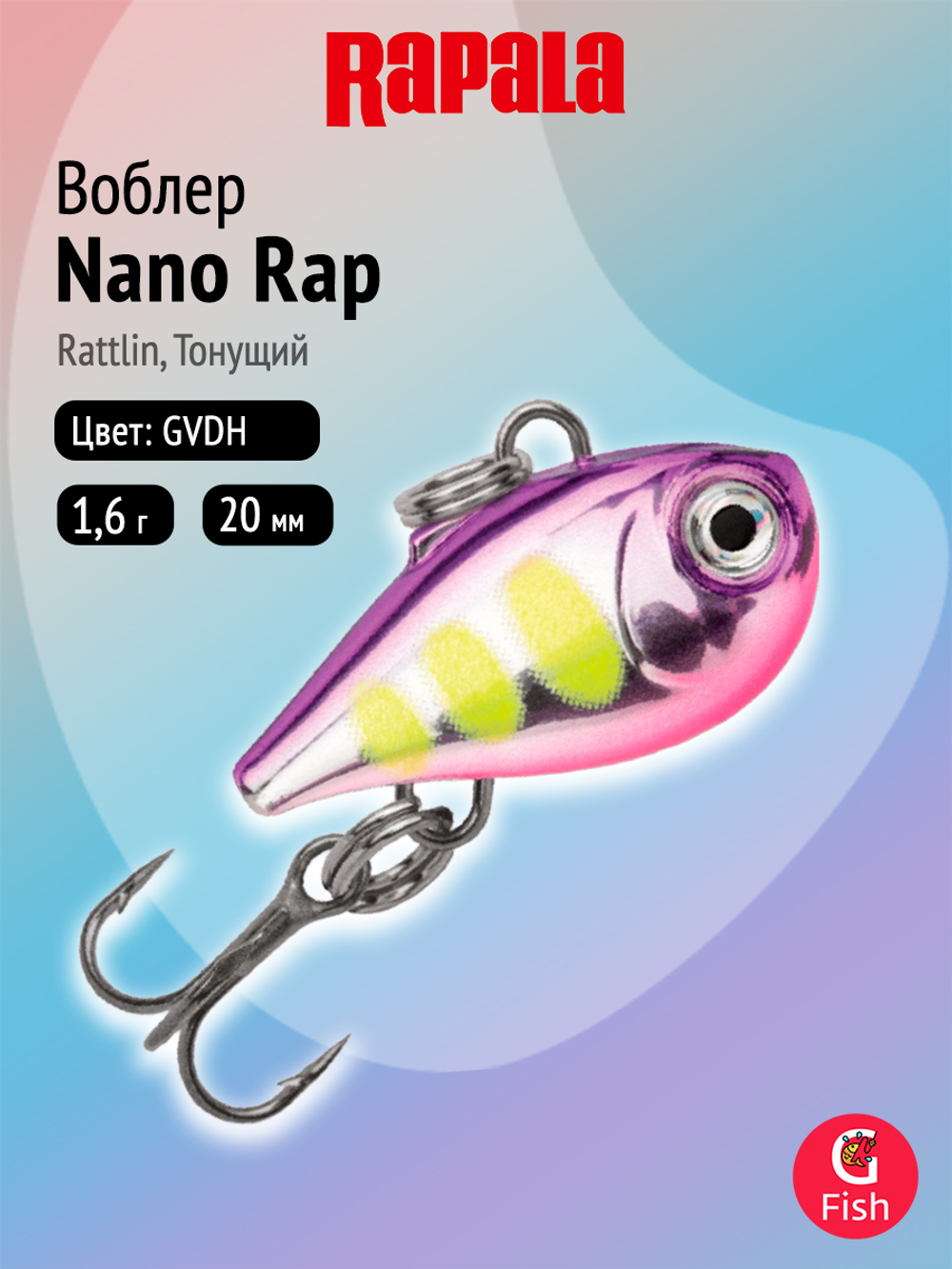 Воблер рыболовный Rapala Nano Rap 02, 2 см, 1,6 г, тонущий, PNKD