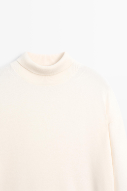 Massimo Dutti Свитер из 100% кашемира с высоким воротником, натуральный/кремовый