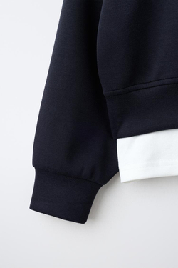 ZARA СПОРТИВНОЕ ХУДИ С КАПЮШОНОМ И ДВОЙНЫМ НИЗОМ, ГЛУБОКИЙ СИНИЙ