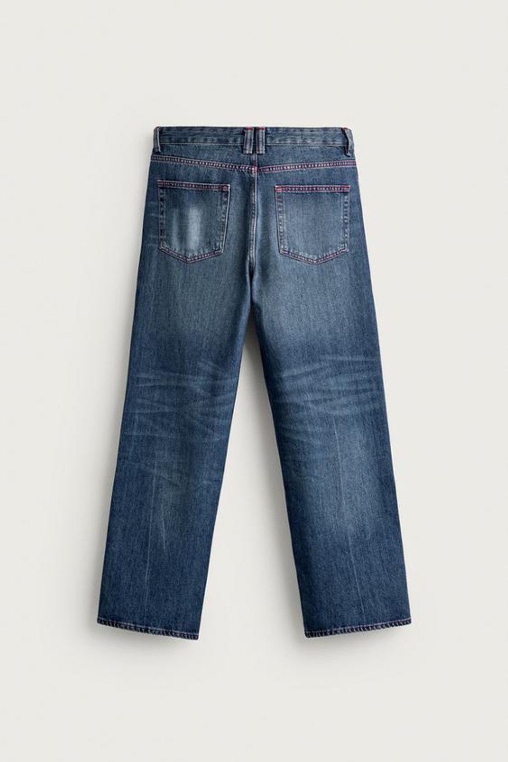 ZARA ДЖИНСЫ STRAIGHT FIT С КОНТРАСТНОЙ СТРОЧКОЙ, СИНИЙ