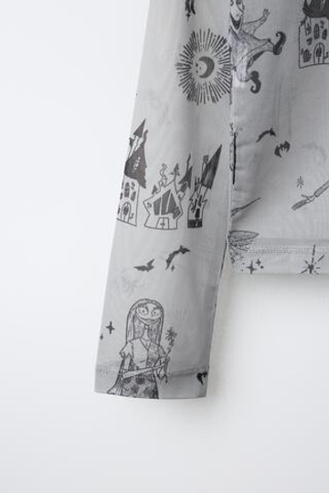 ZARA ФУТБОЛКА ИЗ ПОЛУПРОЗРАЧНОЙ ТКАНИ THE NIGHTMARE BEFORE CHRISTMAS © DISNEY, СЕРЫЙ