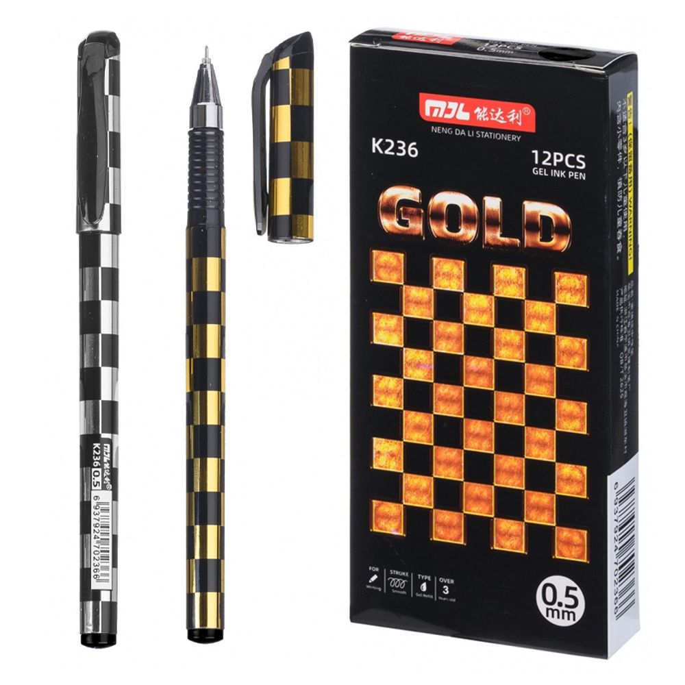 Ручка гелевая, Nengdali, чёрные чернила, серия "Gold", чёрный корпус, 12 шт Ручка гелевая, Nengdali, чёрные чернила, серия "Gold", чёрный корпус, 12 шт