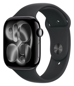 Apple Watch S11 42 mm Aluminum Jet Black case | Black Sport band, M/L