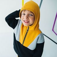 Олимпийка с капюшоном Колор блок "Горчица/Уголь" утепленная