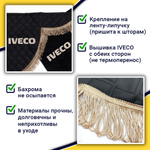 Ламбрекен с косынками стеганые Iveco (экокожа, черный, коричневые кисточки)
