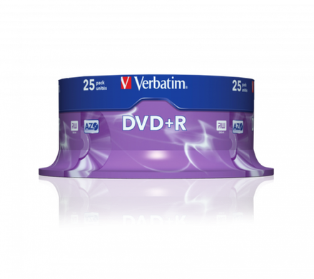 Оптический диск Verbatim DVD+R 4.7GB 16X AZO Matt Silver, Spindle, 25 шт