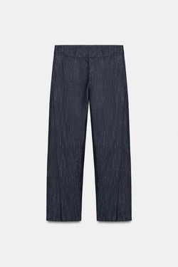 ZARA ДЖИНСЫ Z1975 С ВЫСОКОЙ ПОСАДКОЙ И БОКОВЫМИ СКЛАДКАМИ, СИНИЙ