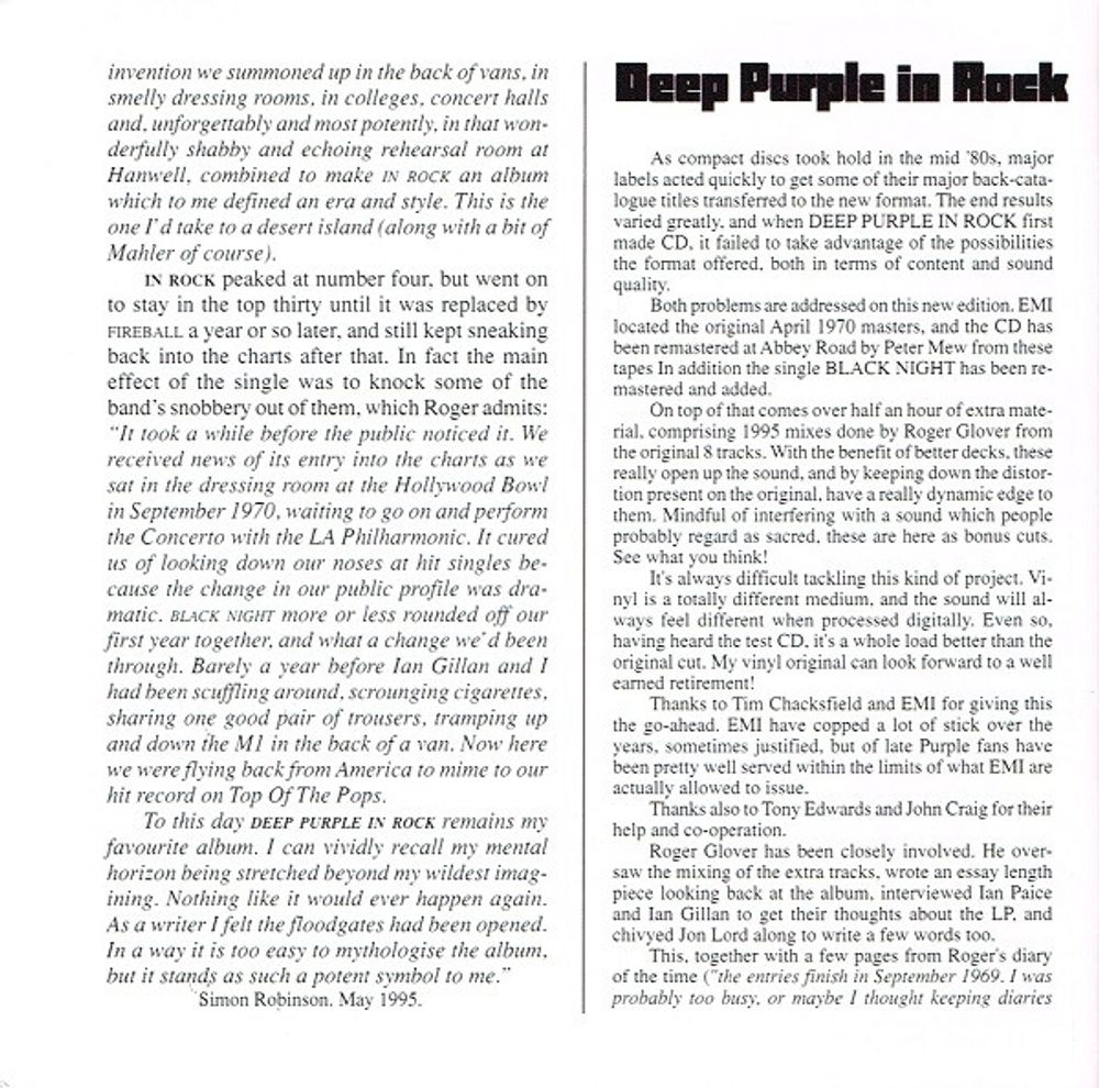 Audio CD DEEP PURPLE. In Rock (25TH ANNIVERSARY) (CD)