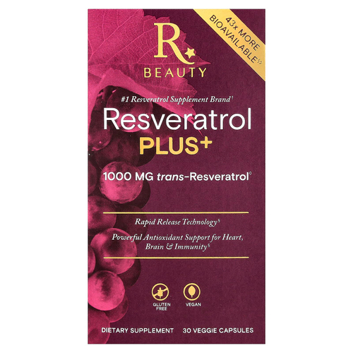 Reserveage Beauty, ресвератрол плюс+, 30 растительных капсул
