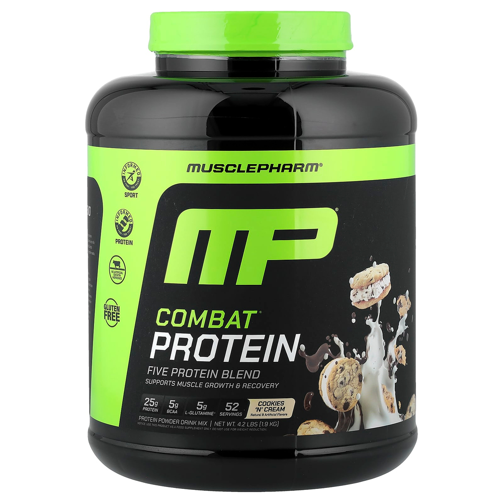 MusclePharm, Combat® Protein, протеин, печенье и крем, 1,9 кг (4,2 фунта)