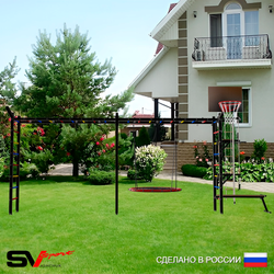 Уличная шведская стенка Sv Sport рукоход х 2 У52811.2К (Турник/Брусья/Стойка/Скамья/Гнездо 115см/Щит баскет/Кронш бокс/Канат/кольца/лестница)