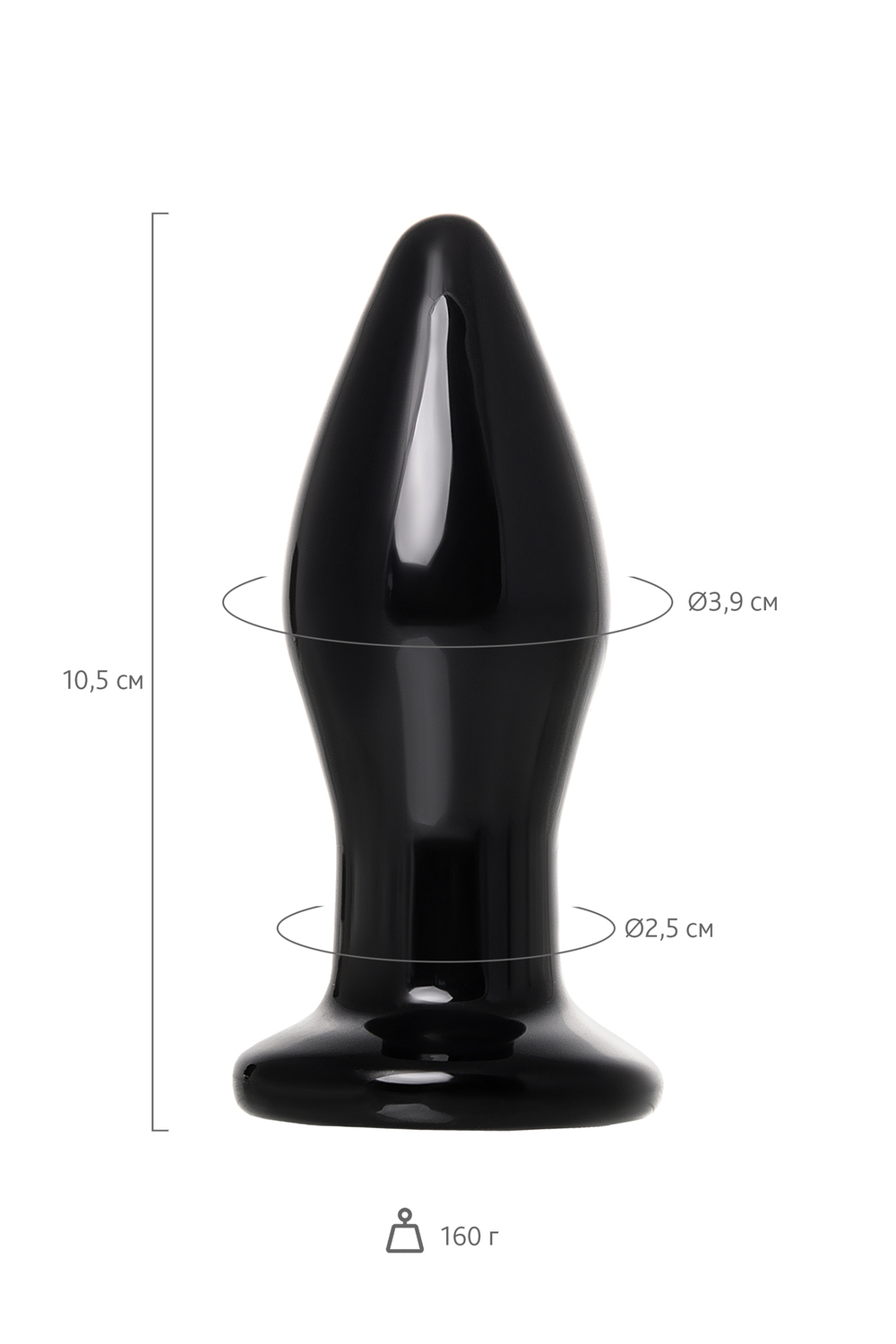 Стеклянная вибровтулка Sexus Glass чёрная 10,5 см