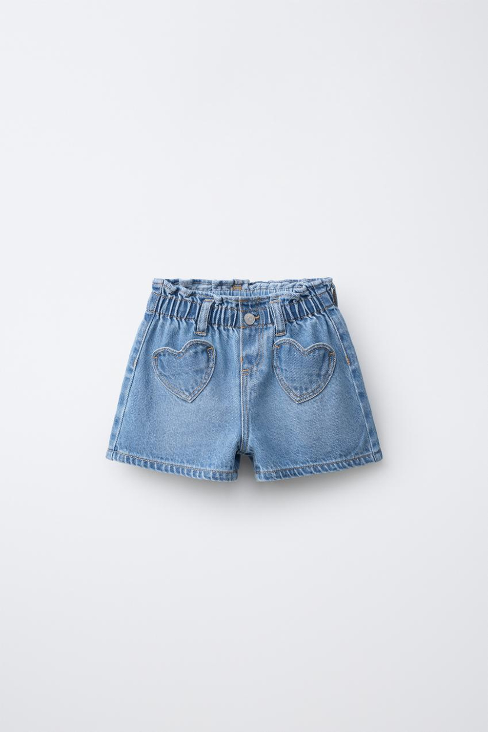 ZARA ДЖИНСОВЫЕ ШОРТЫ С КАРМАНАМИ «СЕРДЕЧКИ», ГОЛУБОЙ