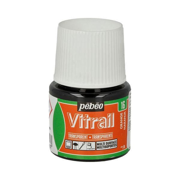 Краска для стекла и металла лаковая прозрачная Vitrail 45 мл, 050-016 оранжевый, Pebeo