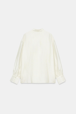 ZARA АТЛАСНАЯ РУБАШКА С ПЛАТКОМ — ZW COLLECTION, ЖЕЛТОВАТО-БЕЛЫЙ