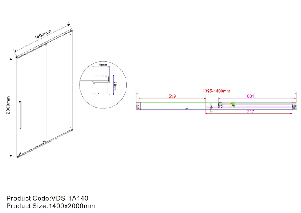Душевая дверь Арно (Arno) VPS-1A140CL, 1400, хром, стекло прозрачное,