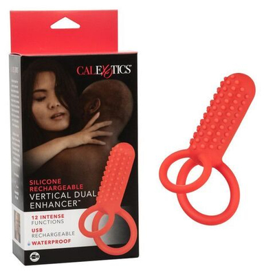 Красное эрекционное кольцо Silicone Rechargeable Vertical Dual Enhancer (Цвет: красный)