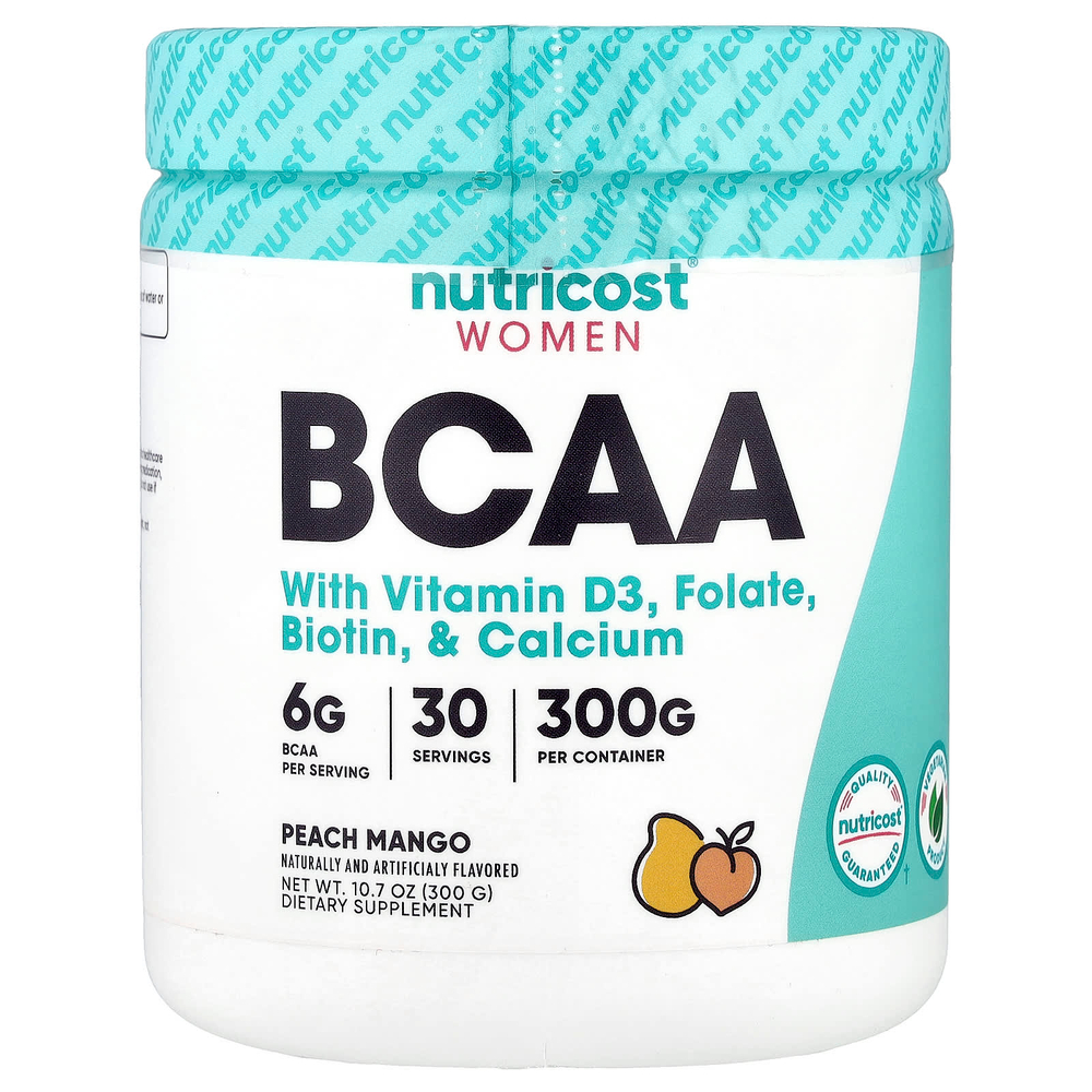 Nutricost, Для женщин, BCAA с витамином D3, фолатом, биотином и кальцием, персик и манго, 300 г (10,7 унции)