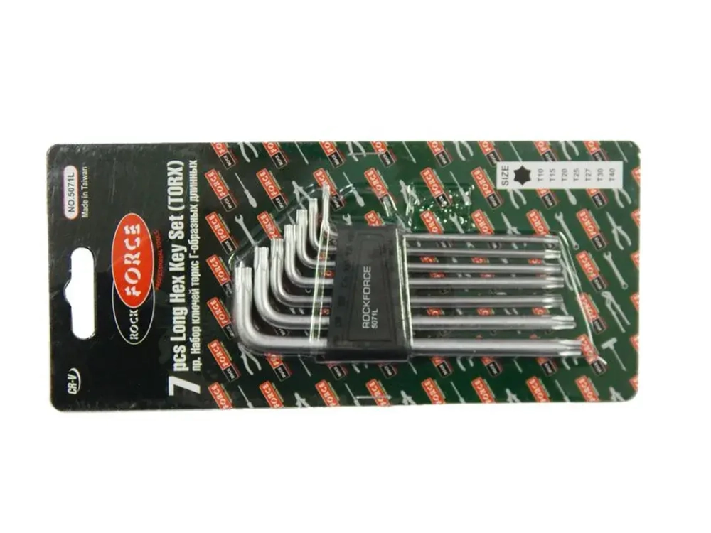 Набор ключей TORX Г-образных длинных, 7пр.(Т10,Т15,Т20,Т25,Т27,Т30,Т40) в пластиковом держателе RockForce##Rock FORCE RF-5071L