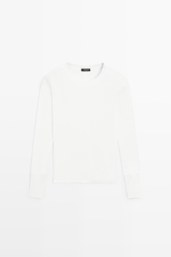 Massimo Dutti Футболка с длинными рукавами и манжетами, белый