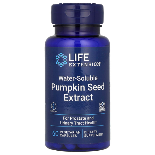 Life Extension, растворимый в воде экстракт семян тыквы, 60 вегетарианских капсул (262 мг в 1 капсуле)