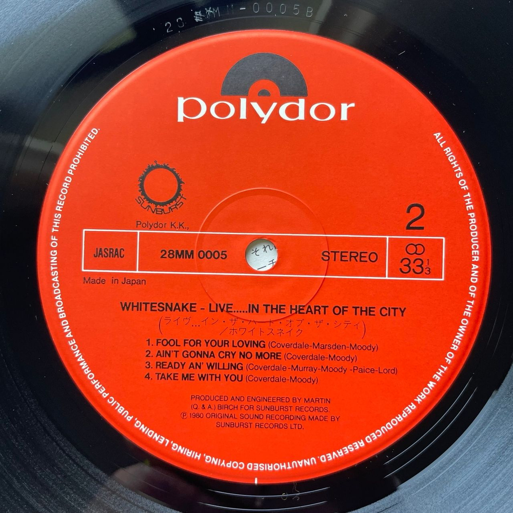 Винтажная виниловая пластинка LP Whitesnake Live In The Heart Of The City (Япония 1980) (Оби)