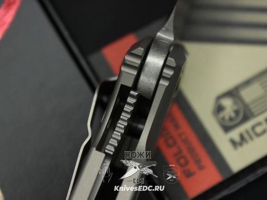 Нож Microtech Socom Elite Manual 161-10NC Natural Clear Tanto Edge Stonewash - серая алюминиевая рукоять, сталь M390
