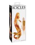 Желтый стеклянный фаллос с вибропулей ICECLES №35 - 18,5 см.