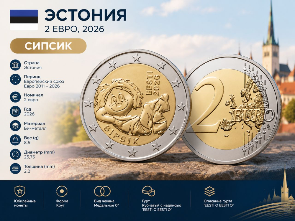 Эстония 2 евро, 2026 Сипсик