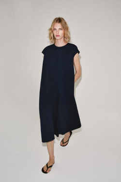 ZARA ПЛАТЬЕ МИДИ ИЗ ПОПЛИНА — ZW COLLECTION, МОРСКОЙ СИНИЙ