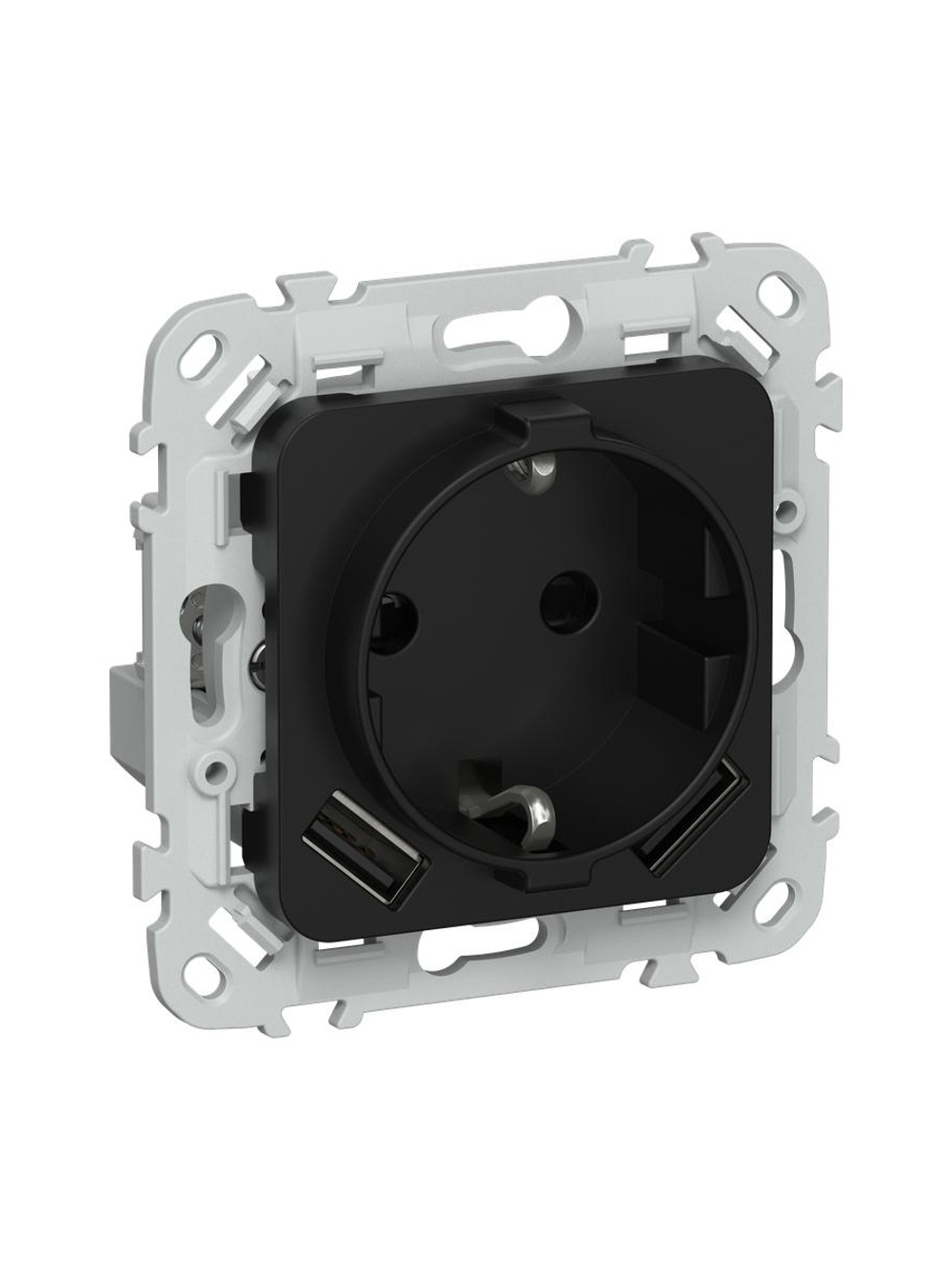 Розетка 1-м СП FLITE РСЮша11-1-ФлЧ 16А с USB A+A 3.1А с заземл. с защ. шторками безвинтовое крепление механизм черн. IEK FI-R14-16-1-U21-D31-K02