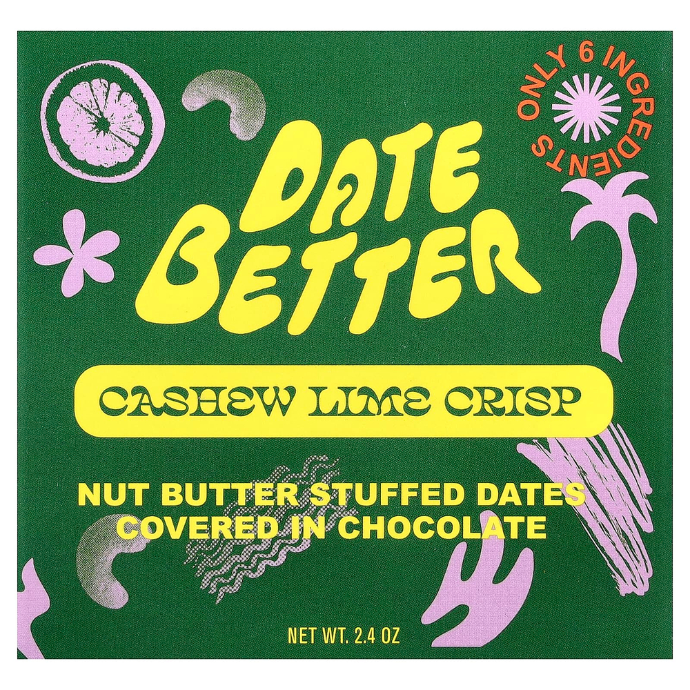 Date Better Snacks, финики, хрустящие из кешью и лайма, 60 г (2,4 унции)